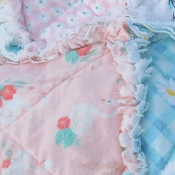 Flannel Rag Quilt 49 x 45 with Batting, Floral Dinosaur Scrappy Style Rag Quilt - Picture 8 of 11